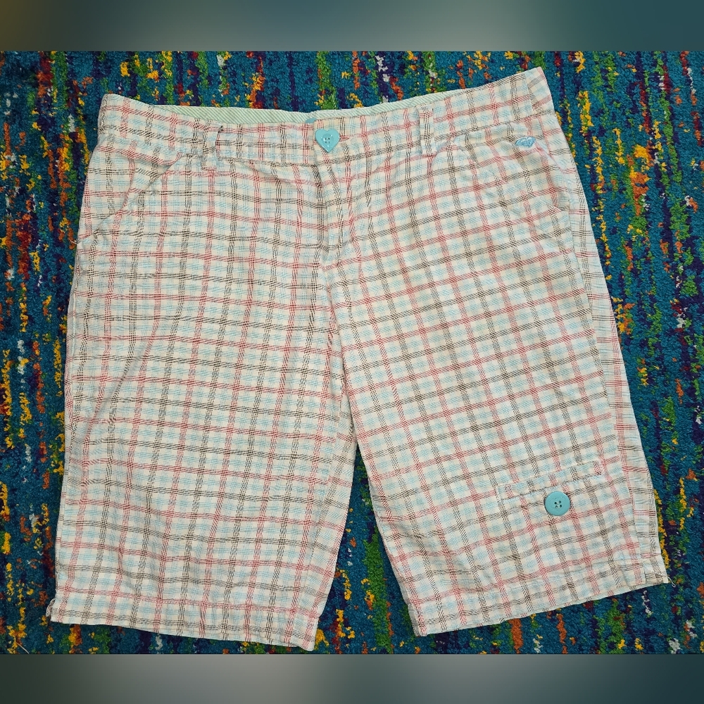 Roxy Womens Size 9 Plaid Shorts with Button Detail Red, Blue‎ And White GUC